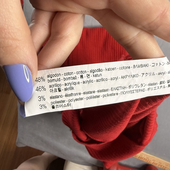 Zara Trafaluc Jumpsuit Womens S Ribbed Knit V Neck Wide Leg Ruffle Red Night Out - Picture 8 of 8